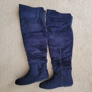 Slouchy Over The Knee Suede Boot Navy Blue Size 8